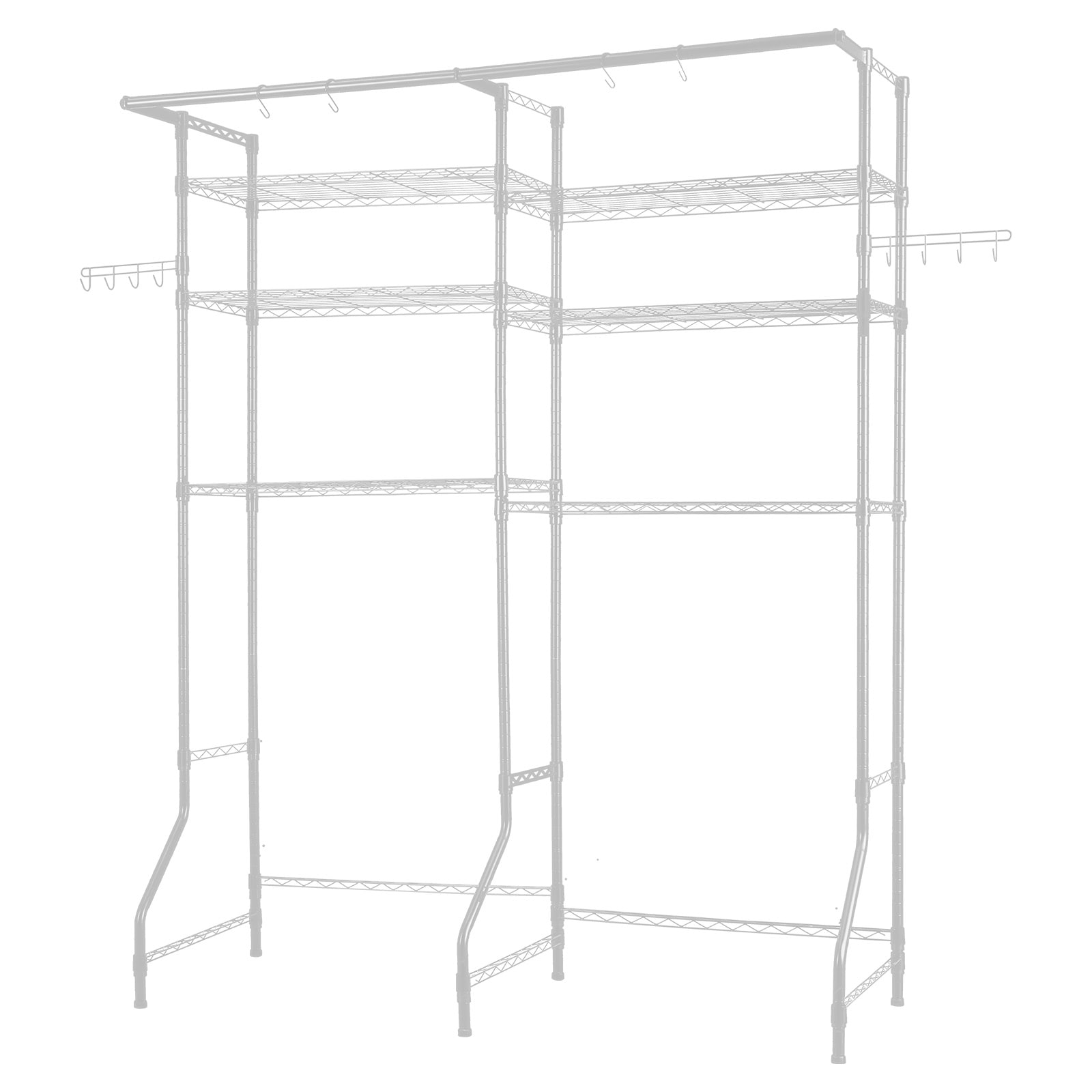 Laundry Room Storage Shelf With Hanging Rail And Hooks White_voghion.com